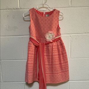 Coral Eyelet Flower Sash Girls' Dress